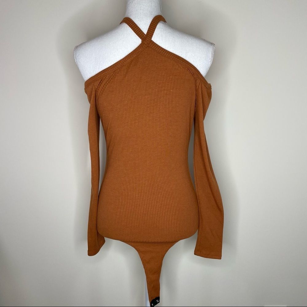 Rust One-Shoulder Ribbed Bodysuit - Picture 2 of 4